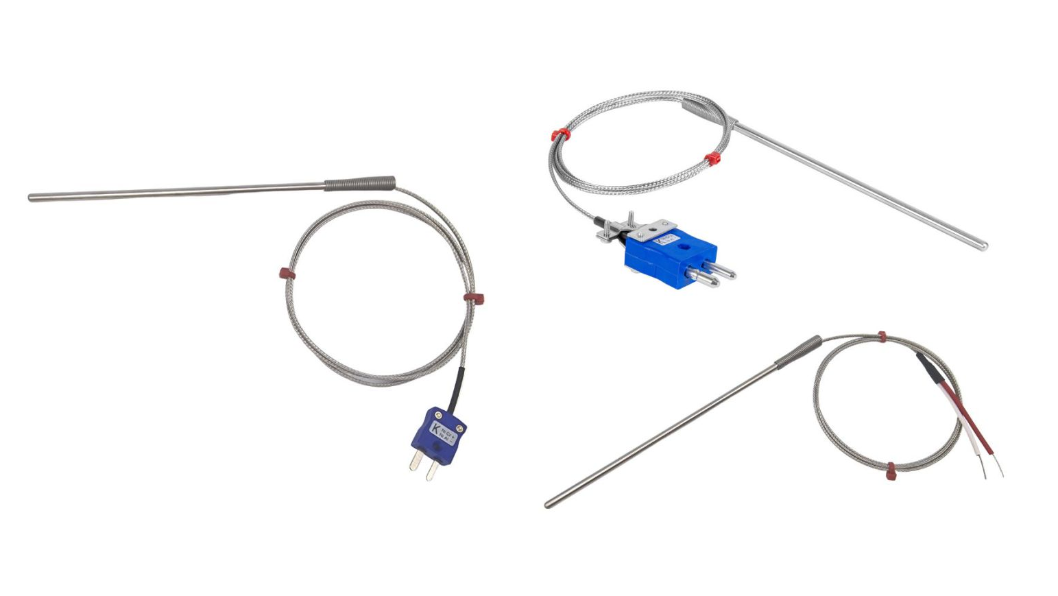 Sonda a termocoppia per uso generico, cavo isolato in fibra di vetro con treccia in acciaio inox