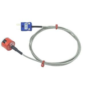 Termocoppia magnetica con pulsante di trazione JIS tipo K da 1,9 kg, cavo isolato in PFA con treccia in acciaio inox che termina con connettore maschio miniaturizzato - 2m